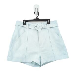 Cinq A Sept Women 14 Aldi Shorts Glacial Blue Linen Mid Rise Belted Pintuck Cuff